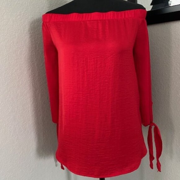 Apt 9 Tango Red Off Shoulder Tie Blouse Medium - Picture 2 of 12